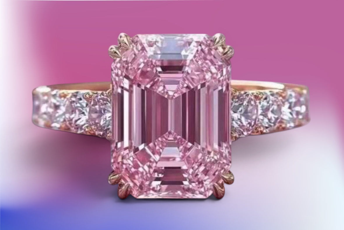 🩷Y2K Pink Icey Square Ring ✨ Pastel Pink Statement Ring 925 Silver