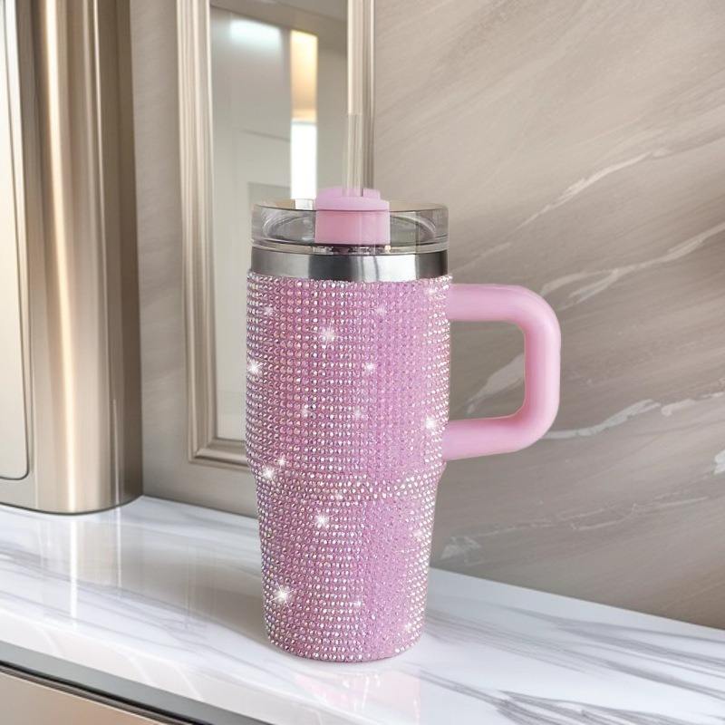 Rhinestone Bling Tumbler Cup (With Handle & Straw)