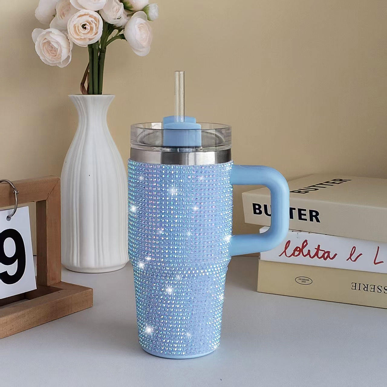 Rhinestone Bling Tumbler Cup (With Handle & Straw)