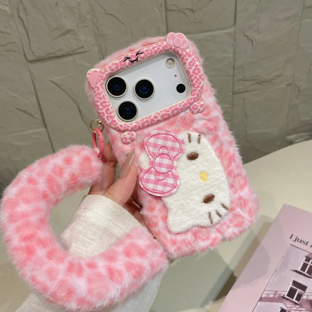 Plush Leopard Print Sanrio Hello Kitty iPhone Case