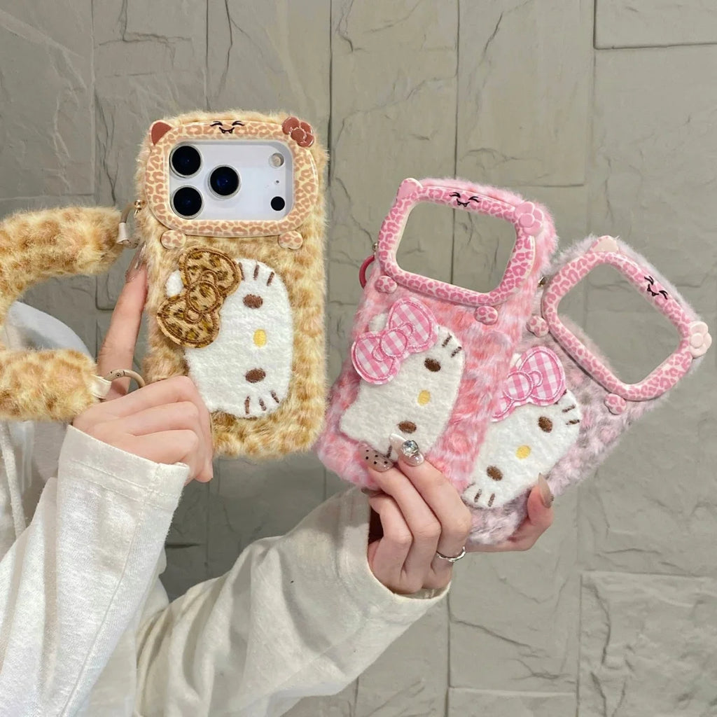 Plush Leopard Print Sanrio Hello Kitty iPhone Case