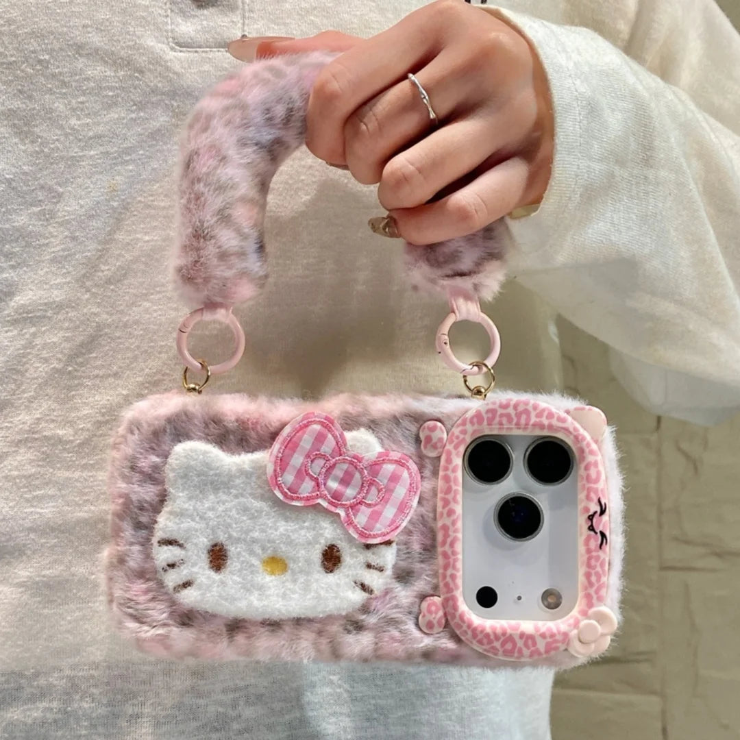 Plush Leopard Print Sanrio Hello Kitty iPhone Case