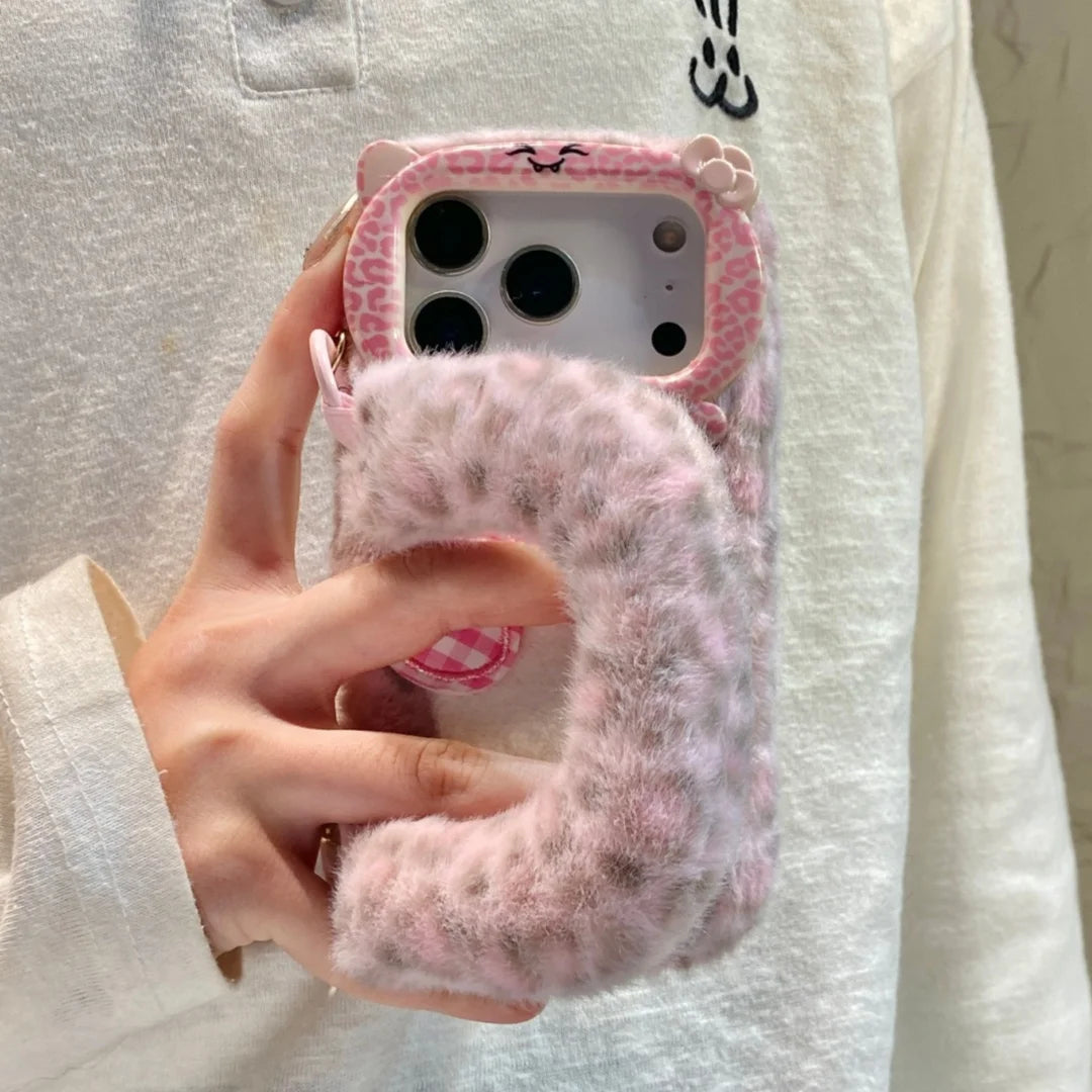 Plush Leopard Print Sanrio Hello Kitty iPhone Case