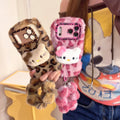 Sanrio Hello Kitty Furry Leopard print Plush Phone Case For iPhone