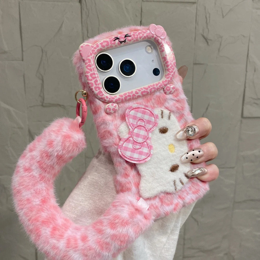 Plush Leopard Print Sanrio Hello Kitty iPhone Case