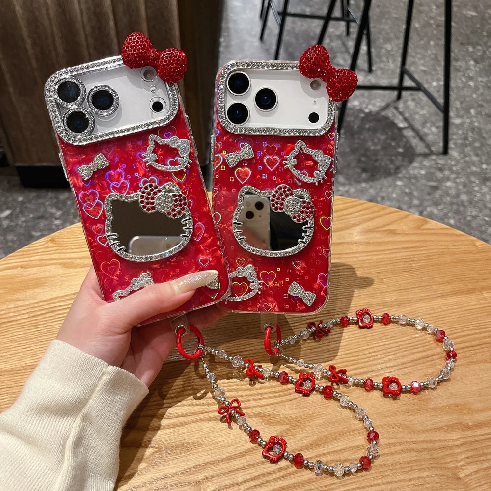 Red Sanrio Hello Kitty Makeup Mirror iPhone Case